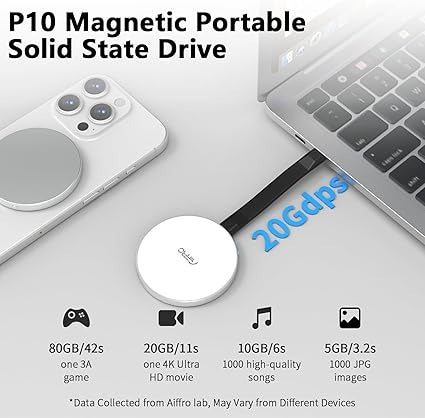 P10 Magnetic PSSD 1TB,for iPhone & Android MagSafe Portable SSD, Upto 2000MB/s-Type-C, SM2320