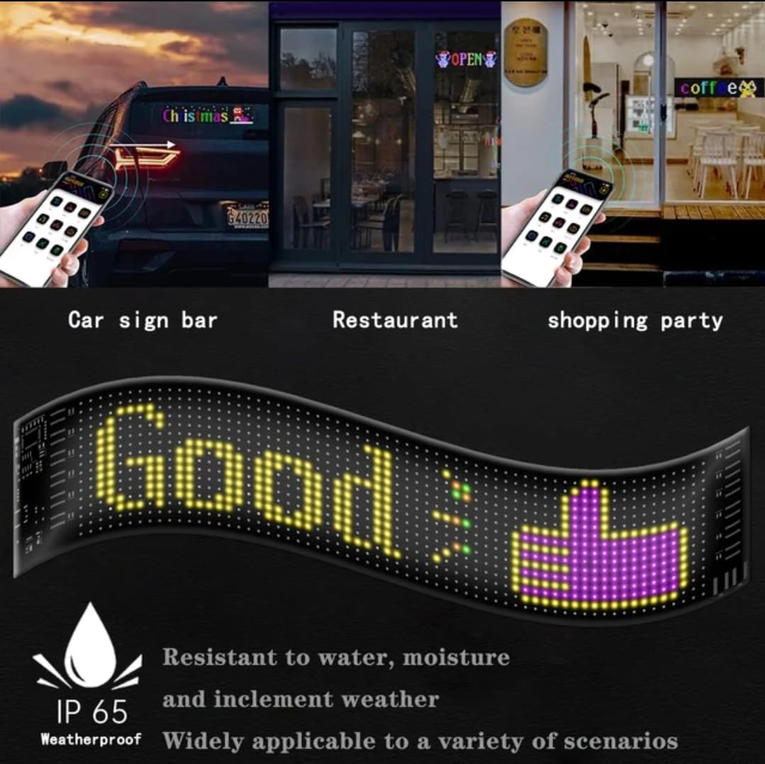 Smartuno | Customizable LED Display – 5V USB-Powered, Flexible & Bluetooth App-Controlled | Create Text, Patterns & Animations | Bright, Waterproof Sign for Cars, Shops, Parties & Bars