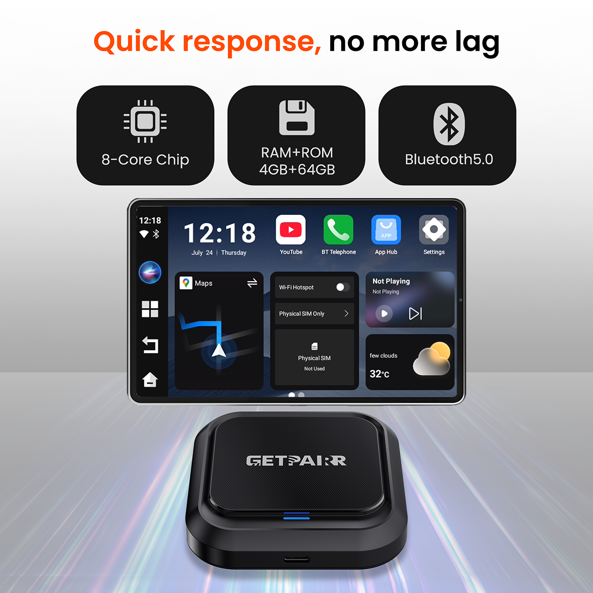 Homeshopaye GetPairr AI Box 2.0 (compatible with all cars ) , Android 13 ,8 Gb ram ,  128 Gb storage, Wireless | Carplay Android Auto 3 in 1