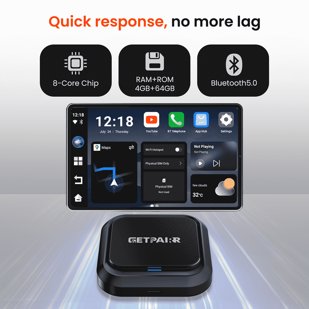 Homeshopaye GetPairr AI Box 2.0 (compatible with all cars ) , Android 13 ,8 Gb ram ,  128 Gb storage, Wireless | Carplay Android Auto 3 in 1