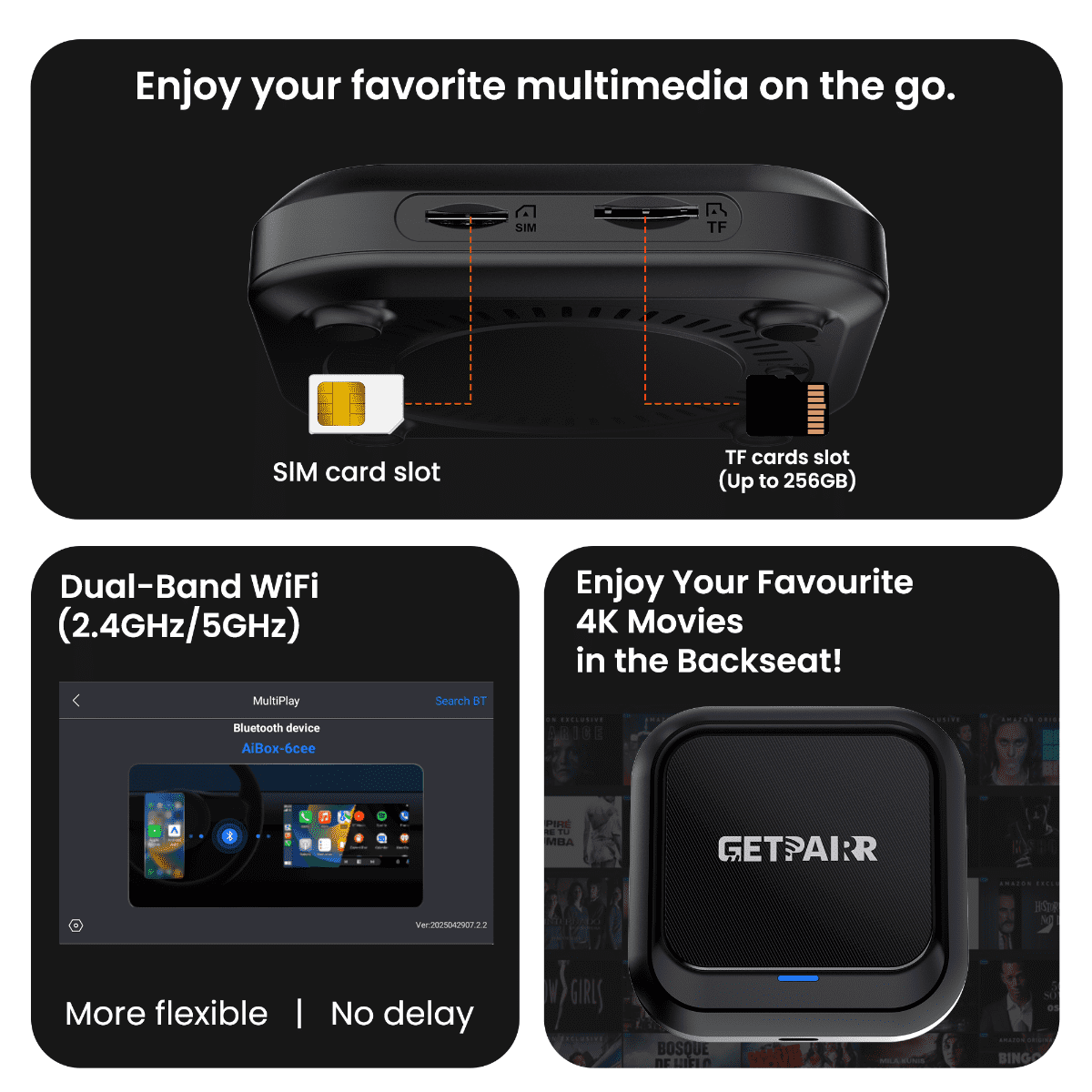 Homeshopaye GetPairr AI Box 2.0 (compatible with all cars ) , Android 13 ,8 Gb ram ,  128 Gb storage, Wireless | Carplay Android Auto 3 in 1