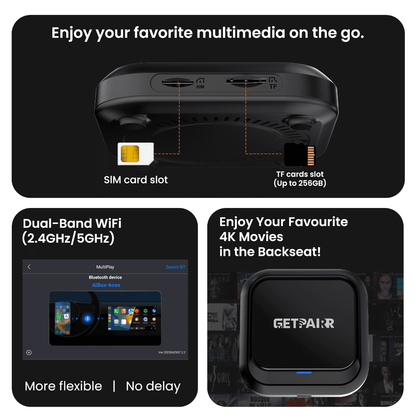 Homeshopaye GetPairr AI Box 2.0 (compatible with all cars ) , Android 13 ,8 Gb ram ,  128 Gb storage, Wireless | Carplay Android Auto 3 in 1