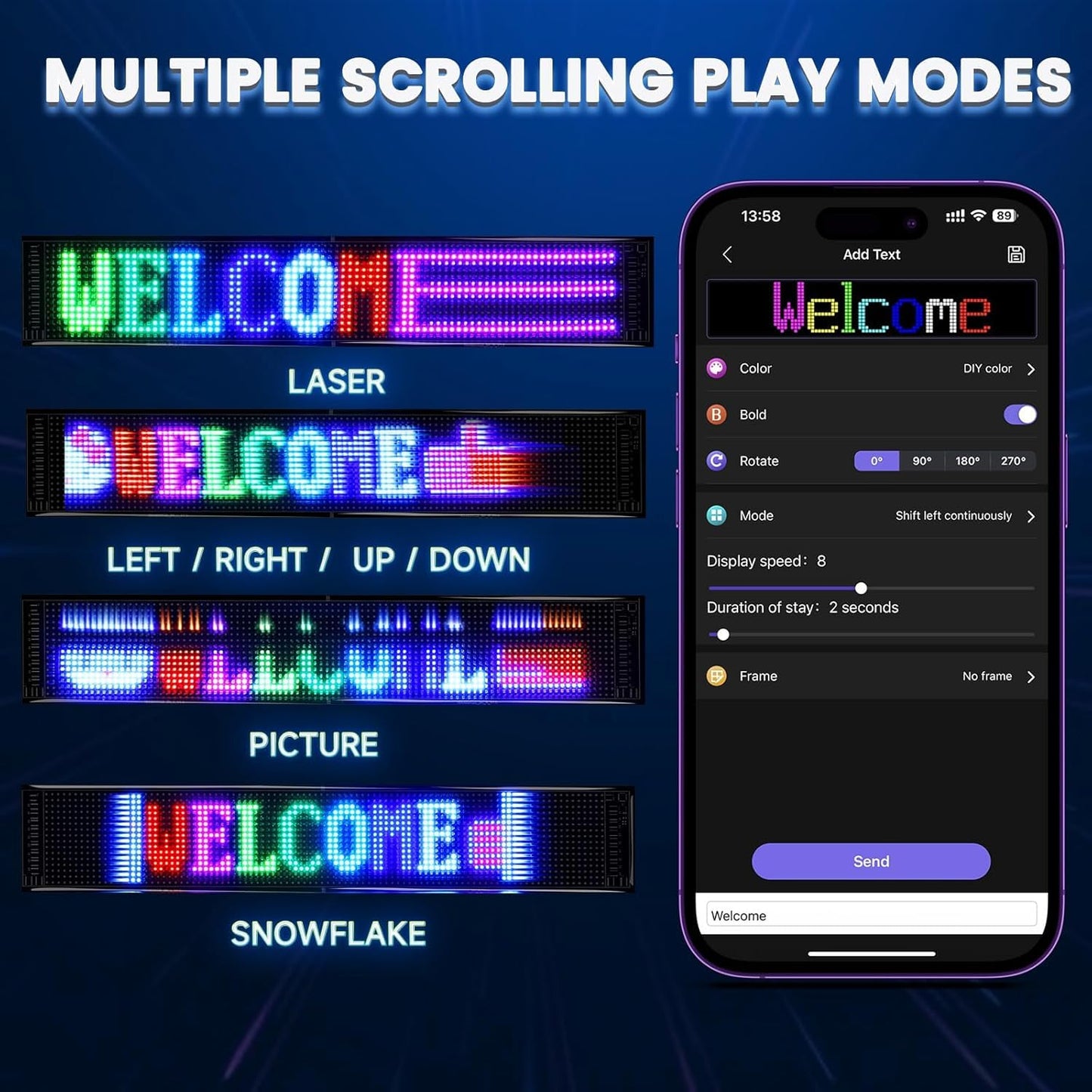 Smartuno | Customizable LED Display – 5V USB-Powered, Flexible & Bluetooth App-Controlled | Create Text, Patterns & Animations | Bright, Waterproof Sign for Cars, Shops, Parties & Bars