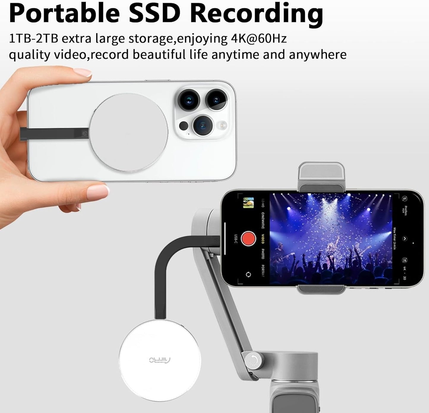 P10 Magnetic PSSD 1TB，for iPhone & Android MagSafe Portable SSD, Upto 2000MB/s-Type-C, SM2320