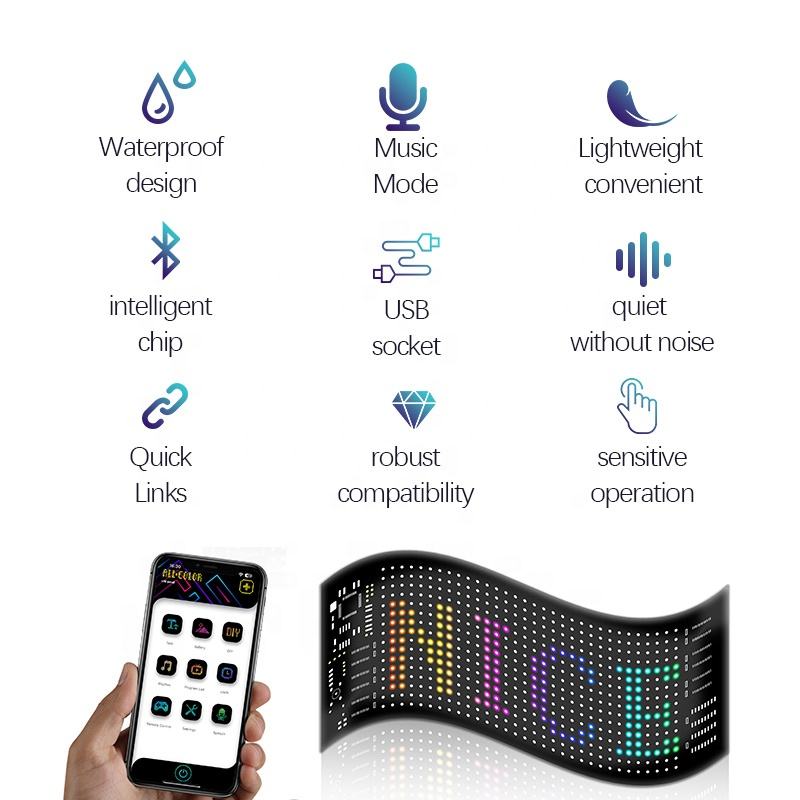 Smartuno | Customizable LED Display – 5V USB-Powered, Flexible & Bluetooth App-Controlled | Create Text, Patterns & Animations | Bright, Waterproof Sign for Cars, Shops, Parties & Bars