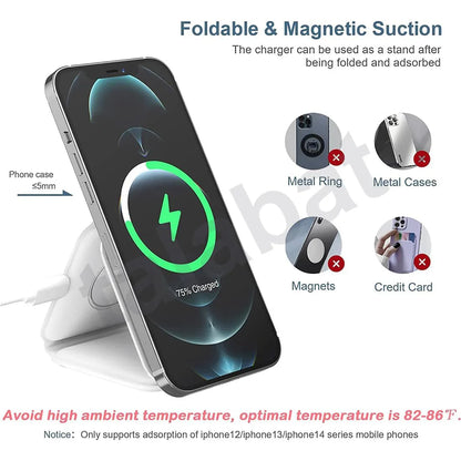 SMARTUNO | 3 in 1 Magnetic Foldable Wireless Charger Compatible for iPhone 15/14/13/12 Series | Compatible with AirPods 2/3/Pro & iWatch Series | MagSafe Compatible | White